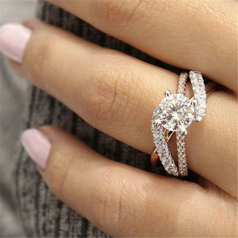 Crystal Zircon Engagement Claws Design Rings For Women Female Wedding Jewelry