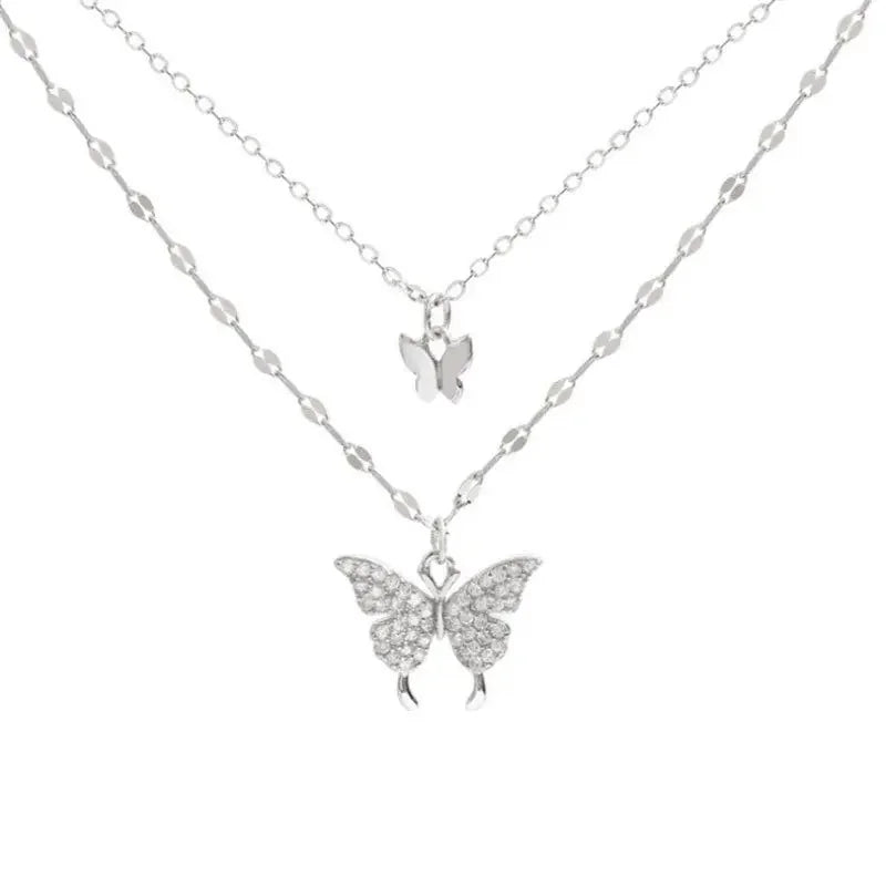 Women's Sparkling Double Layer Butterfly Necklace