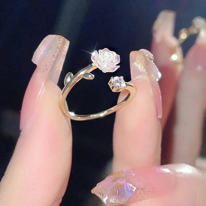 Luxury Zircon Flower Opening Rings for Women Cubic Zirconia Rose Cherry Blossom Tulip Adjustable Finger Ring Wedding Jewelry