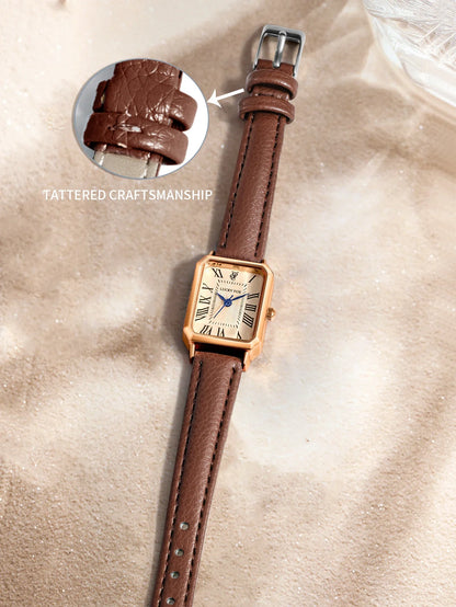 Fashion Retro Digital Dial Casual Watches Square Leather Strap Fashionable Clock Quartz Wristwatch