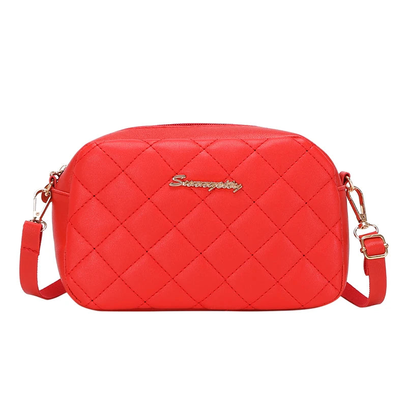 Diamond-shaped quilted zipper square bag,  fashionable casual