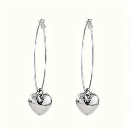 Heart-Shaped Pendant Hollow Hoop Earrings - Fashion Alloy Jewelry for Women - Luxury Style for Date Nights and Vacations