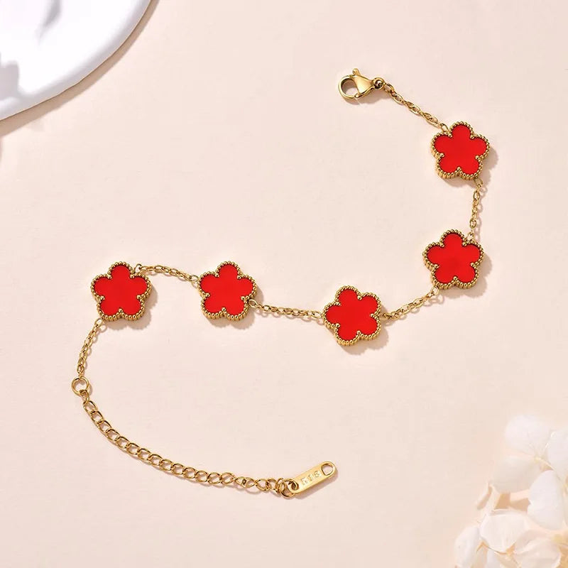 Women's Hand Bracelets Double Sided Flowers Jewelry Gifts Stainless Steel Bracelet Gold Plated Bracelets