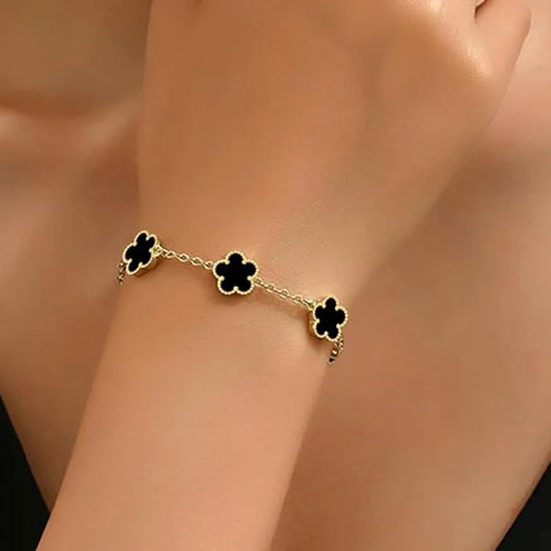 Women's Hand Bracelets Double Sided Flowers Jewelry Gifts Stainless Steel Bracelet Gold Plated Bracelets