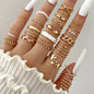 22Pcs/Set Bohemian Style Faux Pearl Vintage Leaves Layered Cross Geometric Multi-Element Ring Suitable For Women's Daily Wear