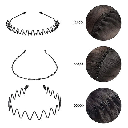 6pcs/Set Unisex Metal Headbands Wavy Hairband Hair Hoop Women Men Sport Fashion Hair Band Black Non Slip Simple Hair Accessories