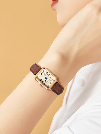 Fashion Retro Digital Dial Casual Watches Square Leather Strap Fashionable Clock Quartz Wristwatch