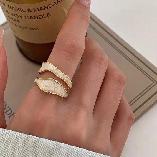 Geometric double-layer  ring  fashion color style