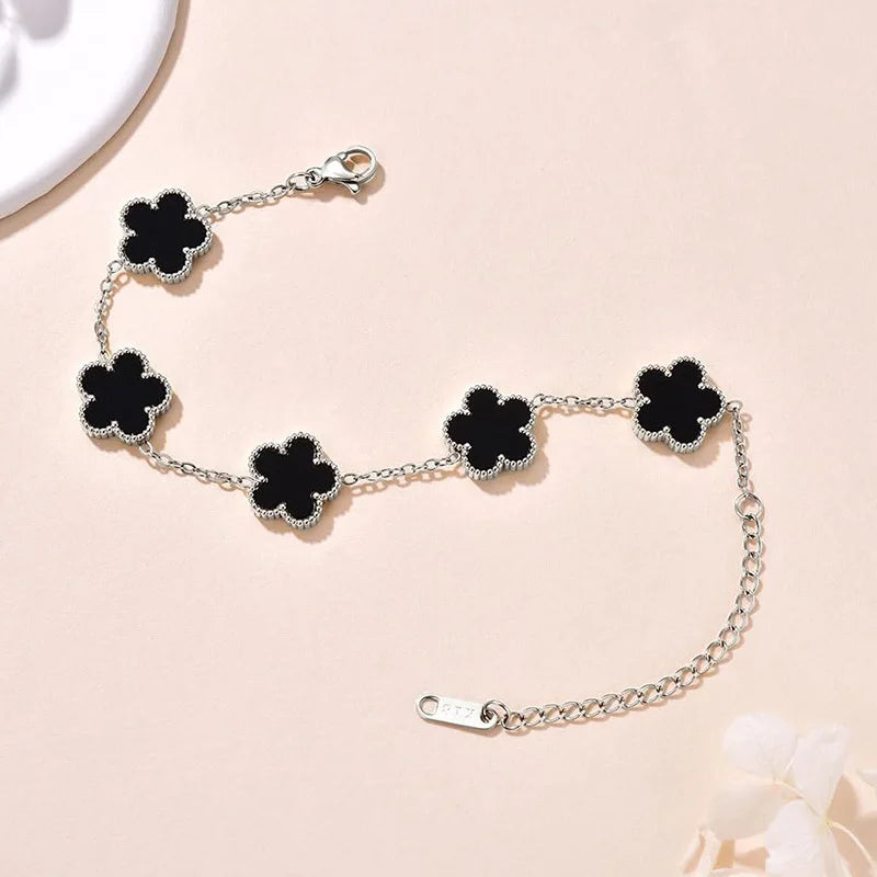 Women's Hand Bracelets Double Sided Flowers Jewelry Gifts Stainless Steel Bracelet Gold Plated Bracelets