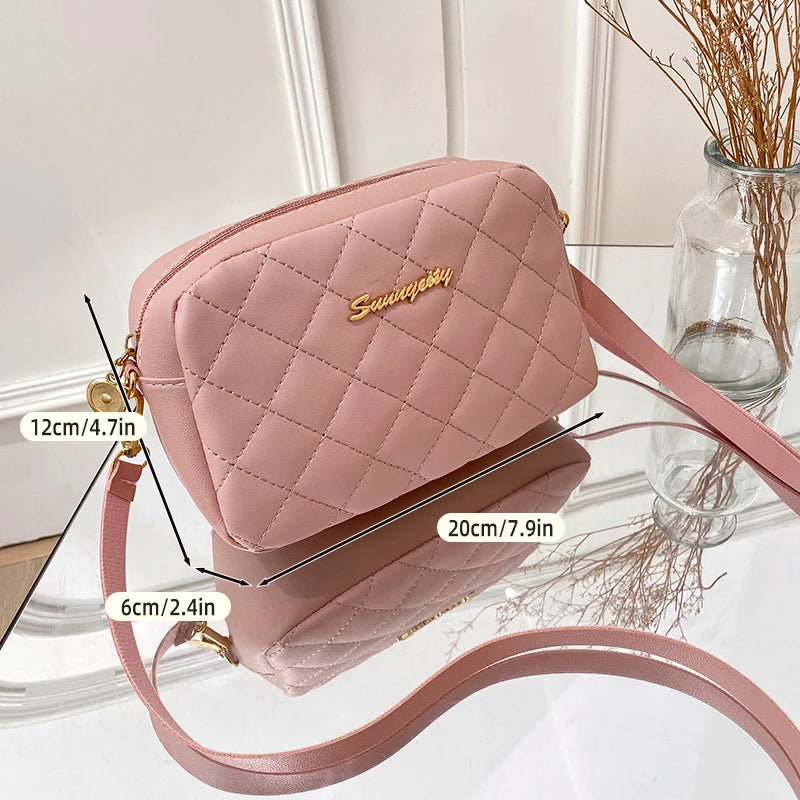 Diamond-shaped quilted zipper square bag,  fashionable casual