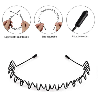 6pcs/Set Unisex Metal Headbands Wavy Hairband Hair Hoop Women Men Sport Fashion Hair Band Black Non Slip Simple Hair Accessories