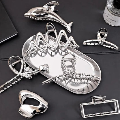 Vintage Silver Geometric Metal Hair Claw For Women Girls Long Hair Holder Headband Hair Claw Clip Fashion Hair Accessories