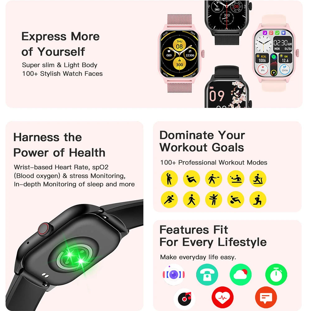 Smart Watch 2024 Android Bluetooth    Touch Dial Music Fitness Tracker Sports Watches