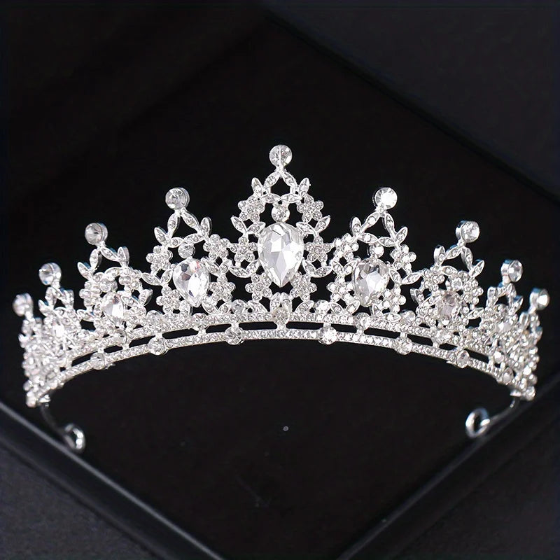 Wedding Hair Tiara Crystal Bridal Tiara Crown Silver Color Diadem Veil Tiaras Wedding Hair Accessories Headpieces Head Jewelry