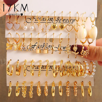 Gold Color Butterfly Twist Hoop Earring Set for Women Heart Hollow Dangle Earrings Metal Stud Earrings Trendy Jewelry