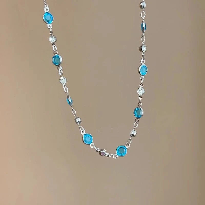 Romantic Blue Crystal Butterfly Necklace Zircon Bilayer Choker