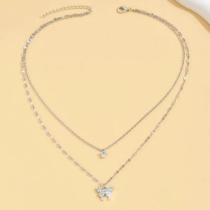 Women's Sparkling Double Layer Butterfly Necklace