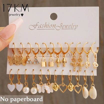 Gold Color Butterfly Twist Hoop Earring Set for Women Heart Hollow Dangle Earrings Metal Stud Earrings Trendy Jewelry