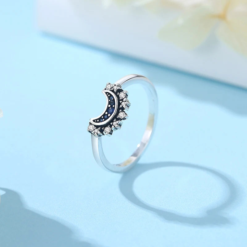 925 Sterling Silver Rings For Women Original Tiara Heart Wishbone Moon Sun Engagement Wedding Ring Crystals Jewelry t