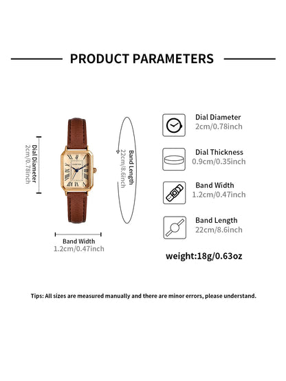 Fashion Retro Digital Dial Casual Watches Square Leather Strap Fashionable Clock Quartz Wristwatch