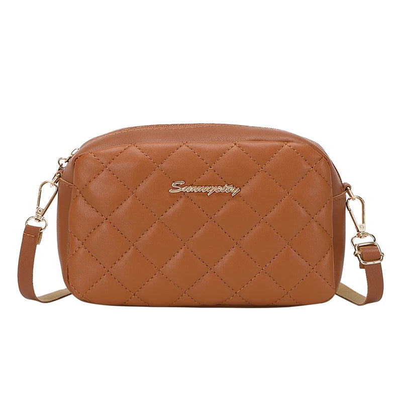 Diamond-shaped quilted zipper square bag,  fashionable casual