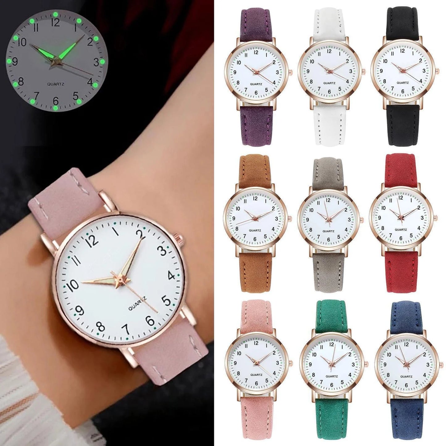 Ladies Diamond-studded Luminous Retro Female Watch Leather Belt Quartz Watch Women Simplicity Casual Decoration Wristwatches