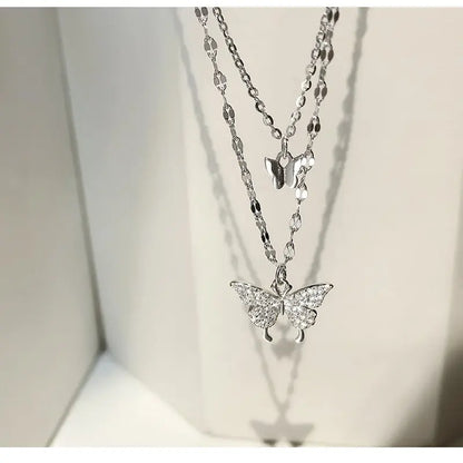 Women's Sparkling Double Layer Butterfly Necklace