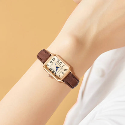 Fashion Retro Digital Dial Casual Watches Square Leather Strap Fashionable Clock Quartz Wristwatch