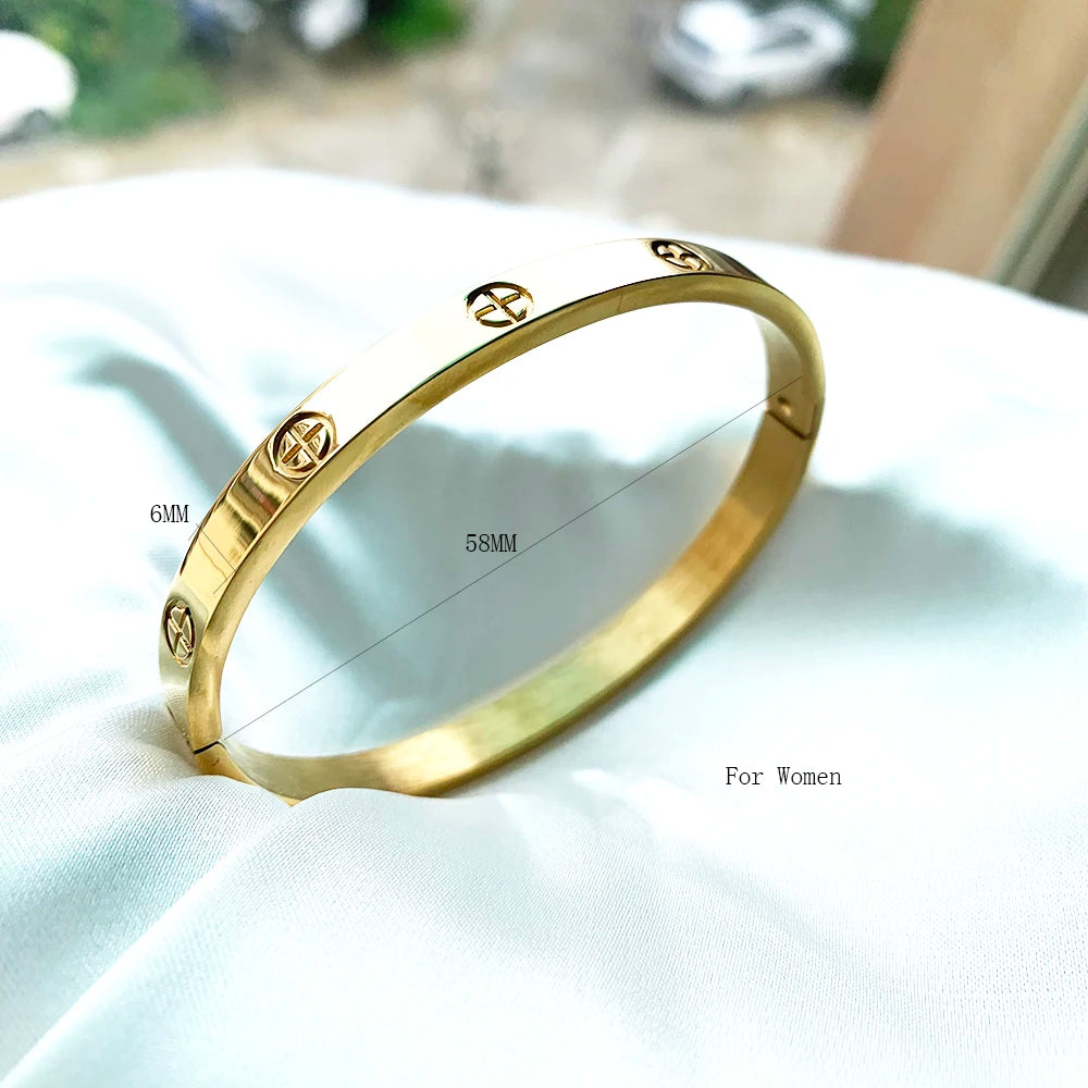 New Design Gold Color Zircon And Bracelet & Bangle For Woman Stainless Steel Screw Jewelry